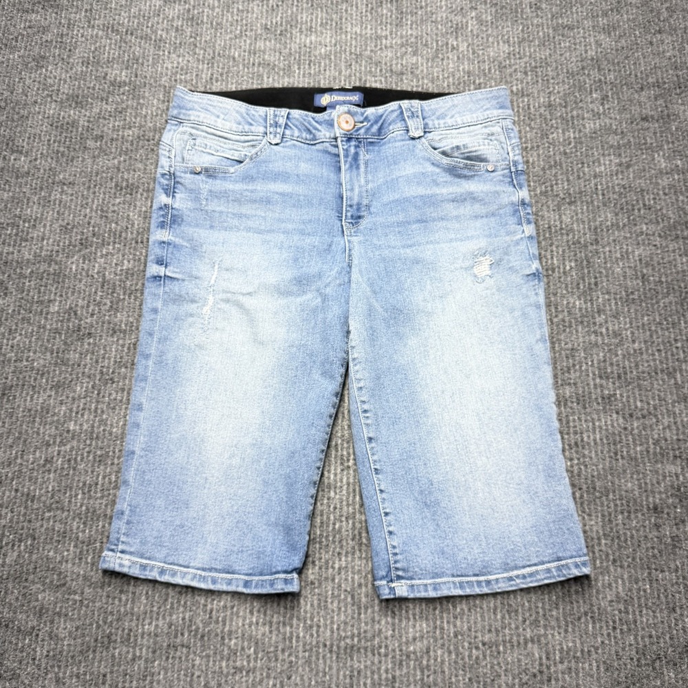 Democracy Ab Solution Bermuda Shorts Womens 12 Blue Distressed Stretch Denim